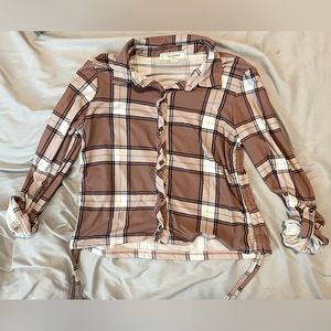 Super soft button up flannel with adjustable sides